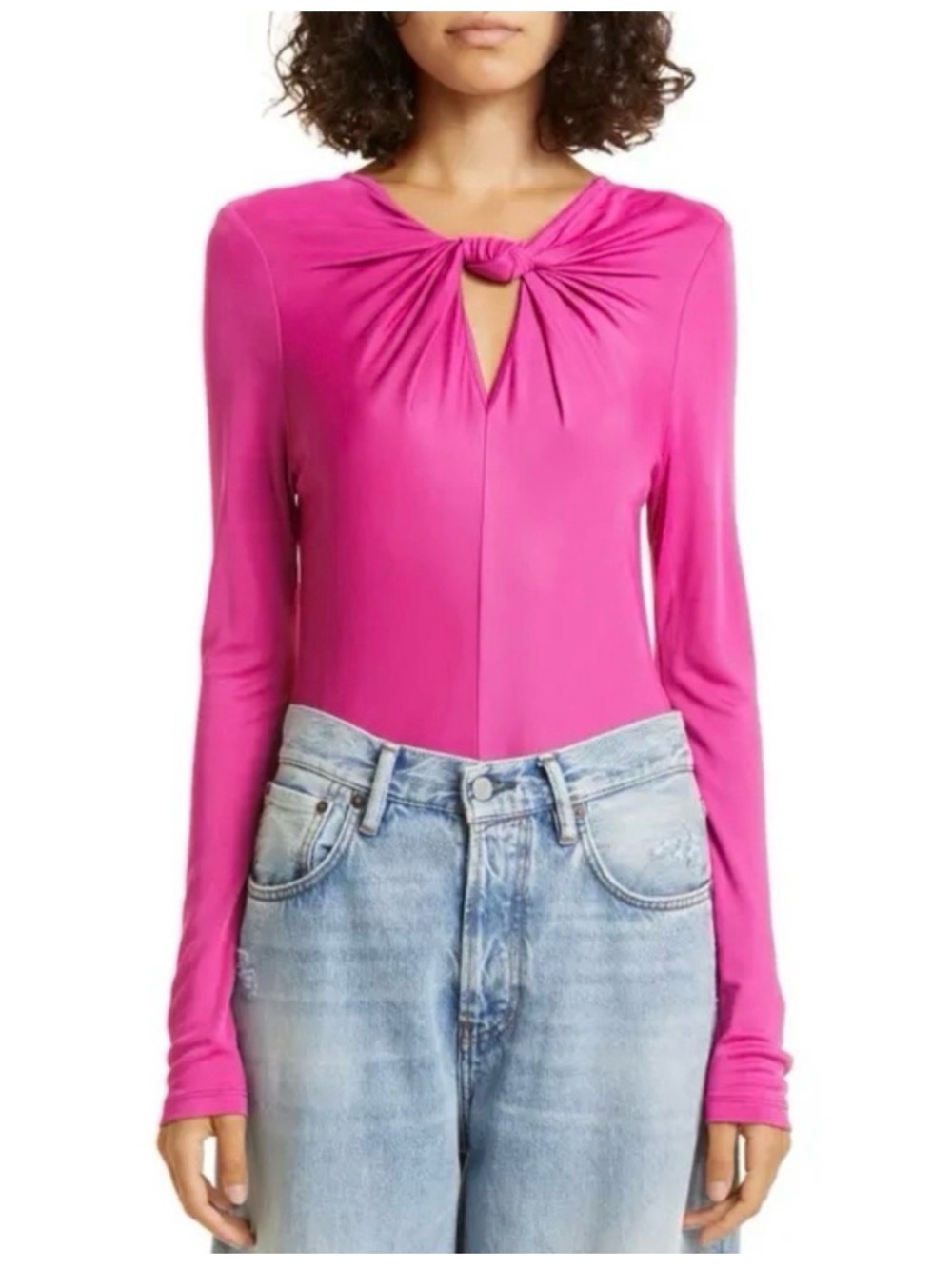 FARM Rio Fuchsia Knot-Front Long-Sleeve Bodysuit - NWOT- size XL